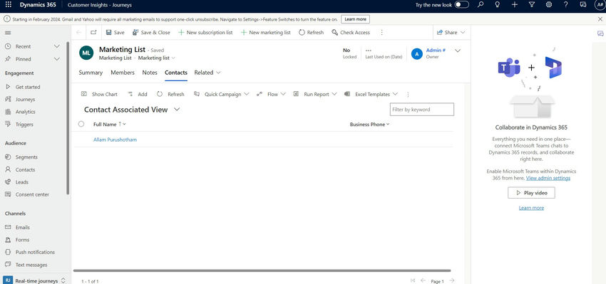 Marketing list contacts